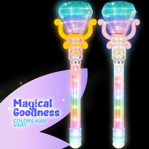 ArtCreativity Light Up Princess Wand for Kids (14 Long) - Diamond Fairy Wand with Spinning LEDs, Batteries Included - Light Up Wands for Girls and Boys, Perfect Pretend Play Toys