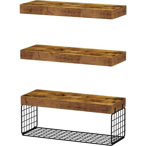 QEEIG Bathroom Shelves Over Toilet - Wall Mounted Floating Shelves Toilet Paper Storage Small Farmhouse Decor Shelf 16 inch Set of 3, Rustic Brown (019-BN3)