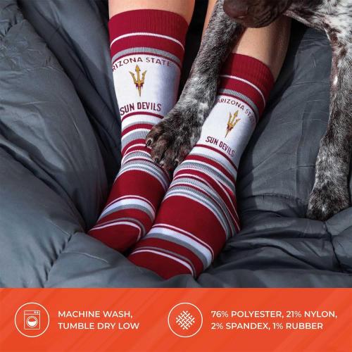 For Bare Feet Collegiate University Striped Dress Socks, One Size Fits Most Footwear for Men Women Youth, Game Day Apparel