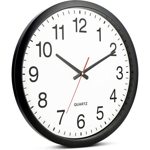 Bernhard Products Black Wall Clock Silent Non Ticking - XL 18 Inch Quality Quartz Battery Operated Round Easy to Read Home/Office/Classroom/School Clock