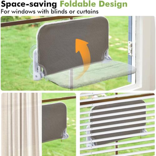 2PC Cat Window Perch Cordless Foldable Cat Hammock Bed for Window with Metal Frame and Reversible Cover, Large Suction Cups Window Resting Seat for Indoor Cats (Cat Bed, L-2PC)