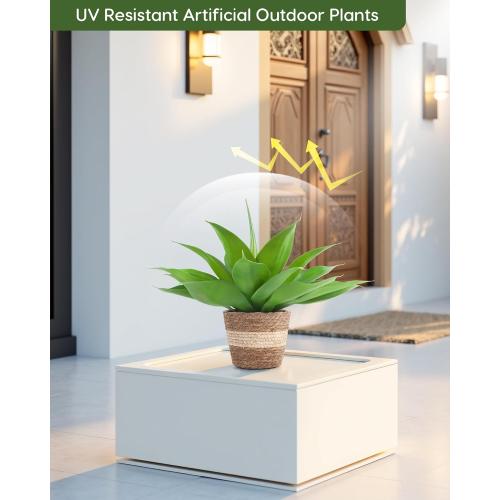Velener Fake Agave with Rattan Pot, Artificial Plant Outdoor Agave - Fake Sucuulents Plants for Indoor and Outdoor Decor(15 Inch)