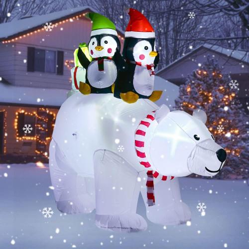 Lvydec Lighted Inflatable Polar Bear Christmas Outdoor Decoration Clearance - 7ft Blow Up Polar Bear with Santa Penguin and Built-in LED Lights for Christmas Holiday Yard Decoration