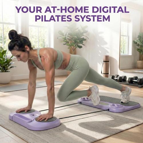 Foldable Pilates Reformer Board for Beginners, Pilates Workout Kit w/ Resistance Bands, Purple Sliders for Core, Balance & Push-Up Training, Mini Home Friendly Pilates Equipment Set