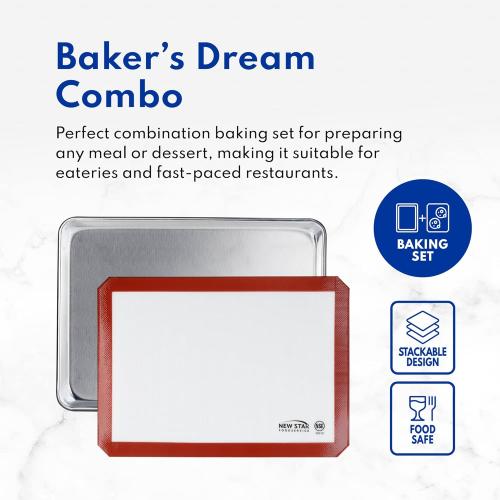 New Star Foodservice Commercial 18-Gauge Aluminum Sheet Pan and Silicone Baking Mat Set, 18 x 26 inch (Full Size)
