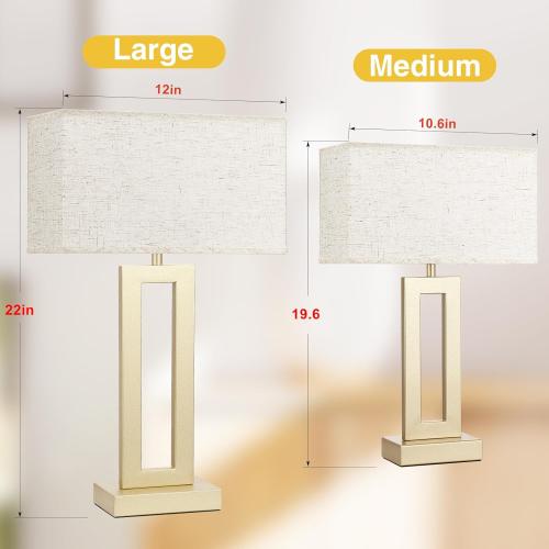 Seealle 22 Tall Bedroom Lamps for Living Room - Touch Gold Bedside Lamps with USB C A, 3 Way Dimmable Lamp for Nightstand, Modern Night Stands Lamps for End Tables(Beige&Gold)