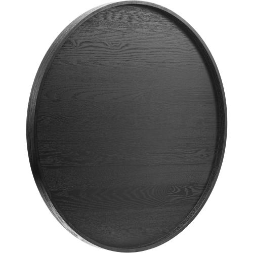 30 inch Round Solid Wood Serving Tray Extra Large Tea Coffee Snack Food Meals Serving Plate Non-Slip Kitchen Party Bar Server Ottoman Tray Breakfast Tray with Raised Edges Black