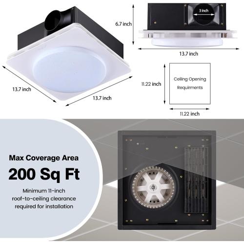 2 in 1 Bathroom Exhaust Fan with Light, 40W Quiet Vent Fan - 190 CFM & 1.0 Sone Bath Fan with Light, 1500lm LED Light, Easy to Install, Remote Control, UL Listed