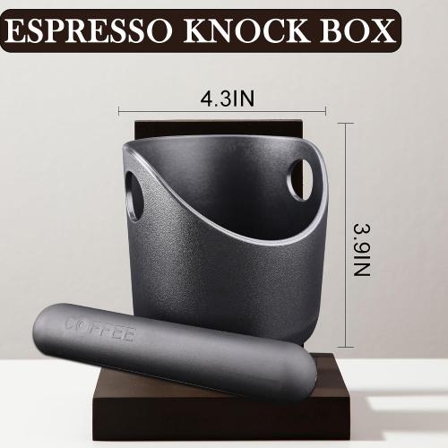 Espresso Compact Knock Box (4x4), Shock Absorbent Knock Box Non-Slip Base & Removable Rubber Knock Bar Coffee Puck Box, Durable Espresso Dump Bin for Home/Office, Dishwasher Safe