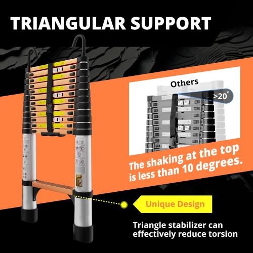 EvaStar 12.5FT Telescoping Ladder, Aluminum Lightweight Extension Ladder w/Hooks & Stabilizers, 330lbs Capacity Collapsible Ladders, Extension Telescopic Ladder for Home, Outdoor, RV - Orange & Silver