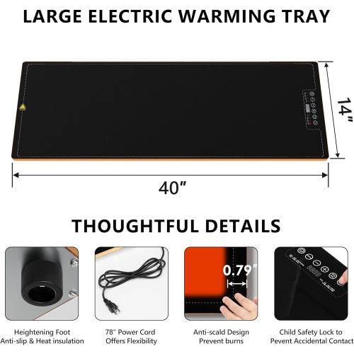 Food Warming Tray for Parties Buffet, 40x14 Extra Large Long Glass Top Electric Warmer Mat with 9 Temp Settings and Timer, Buffet Servers and Warmers, Food Heater Hot Plate for Catering Gathering