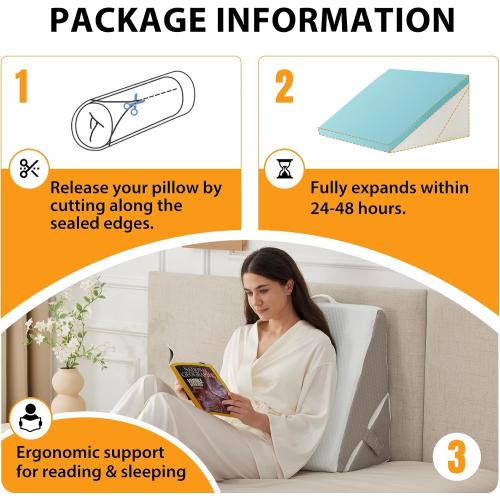 Ruqmuis Wedge Pillow Set for After Surgery, Adjustable 9&12 Inch Bed Wedge Pillow for Sleeping, Incline Pillow Wedge for Headboard, Post Surgery, Acid Reflux, Neck&Back Support, White/Grey