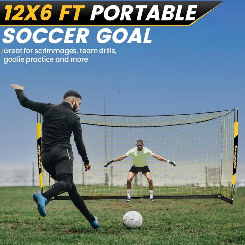 MangoStar Soccer Goal, 12X6 FT Soccer Goal for Backyard Portable Net Collapsible Metal Base, Quick Set Up Soccer Net for Indoor Outdoor Practice Training with Carry Bag