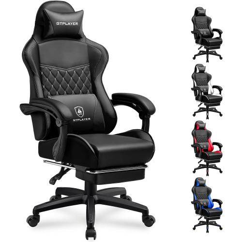 GTPLAYER Gaming Chair, High Back Leather Computer Game Chair with Footrest, Ergonomic Height Adjustable Office Chair with Removable Cover and Lumbar Support for Gaming and Work (Black)