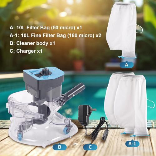 Pool Vacuum with Dual Filter Bags Bundle, PoolCent Heavy-Duty Cordless Leaf Eater with 50 Microns Premium Mesh Bag