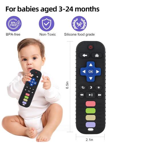 Chuya Baby Teether Toy Chew Toys for Babies 3-24 Months TV Remote Control Shape Teething Relief for Infants (Black)