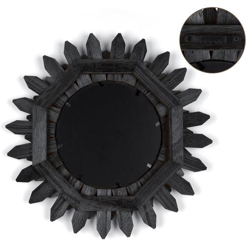 Honiway Black Wall Decor Wall Mirror 12 inch Boho Wall Decor Wood Decorative Mirror for Room Decor Home Decor for Bedroom Living Room Bathroom Kitchen Black