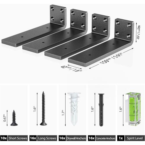 Heavy Duty Metal Shelf Brackets 6-Inch, Set of 4, Modern Black Matte Finish, 1/5 Thick Steel, Easy-to-Install, Strong Support for Shelves, Versatile & Stylish
