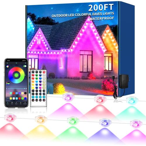 200FT Permanent Outdoor Lights for House,Waterproof Smart RGB LED Eaves Lights，permanent outdoor lights with App/Remote Control,Music synchronisation，for House,Halloween,Roof,Christmas Decorations
