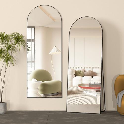 Full Length Mirror, 56x16 Arch Mirror Floor Mirror with Stand, Black Arched Full Body Standing or Leaning Mirrors for Bedroom, Living Room