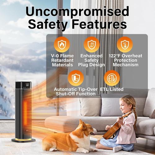 24 Space Heater Indoor, JRD Fast Portable Room Heater with Remote, Night Light, 80° Oscillation,4 Mode, Overheat&Tip-Over Protection, Electric Heaters for Large Room, Bedroom