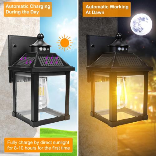 Solar Wall Lights Outdoor, Dusk to Dawn Solar Sconces, Motion Sensor Porch Lights Waterproof with 3 Lighting Modes, Exterior Wall Lantern Outside for Patio Garage Entryway Garden Shed