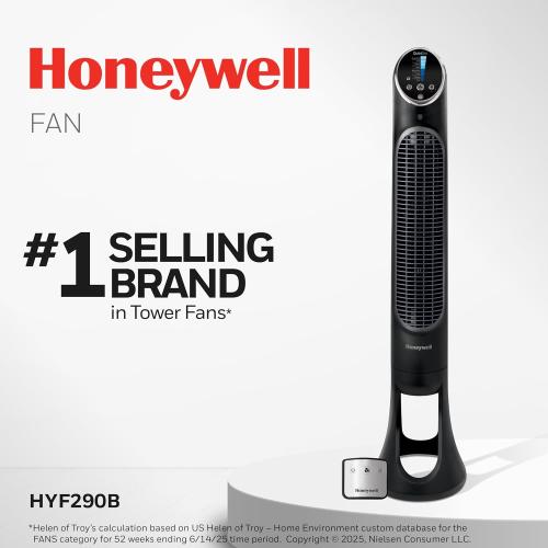Honeywell QuietSet Whole Room Tower Fan-Black, Oscillating Tower Fan with Remote, HYF290B