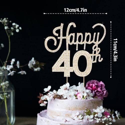 LINGTEER Happy 40th Birthday Gold Rhinestone Cake Topper - Cheers to 40th Birthday Forty Years Old Anniversary Party Cake Centerpieces Topper Decorations Gift Sign.