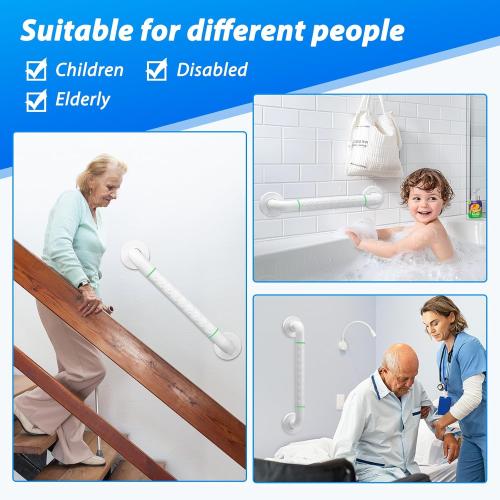 2 Pack 16 Inch White Shower Grab Bar,Bath Grab Rails with Anti-Slip Grip and Safety Luminous Circles,Stainless Steel Bath Handle Bathroom Grab Bar for Seniors, Elderly, Handicap