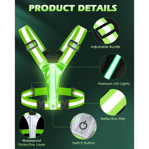 Zacro LED Reflective Vest Running Gear, 5 Lights Colors High Visibility Reflective Running Gear Rechargeable Light Up Running Vest for Walking Running Cycling, Adjustable for Men Women Kids