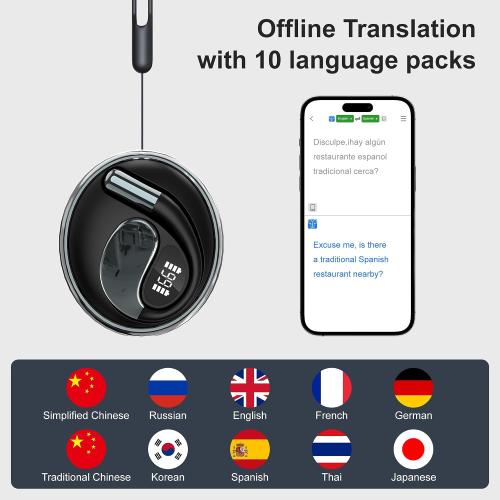 AI Language Translator Earbuds, OWS 3 in 1 Translation Earbuds Real Time 150 Languages & Accents&10 Offline Packs,Two Way Translation Device for Travel Business Meetings Learning, Black