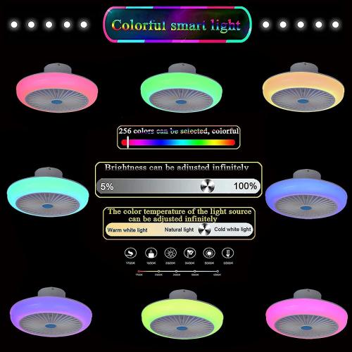 Size 17.7 Color White Ceiling Fans with Lights and Remote Bluetooth, RGB Dimmable LED Enclosed Ceiling Fans for Kids Room, with Bluetooth Speaker And 3 Colors Led Light, 3 Wind Speed & App-Timing Setting, White 17.7''