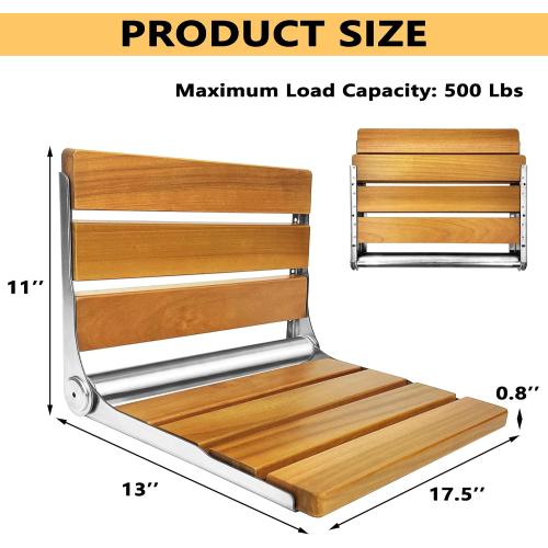 Folding Shower Seat Teak, Bath Safety Furniture Stainless Steel, Shower Seats for Elderly, Fold Down Shower Seat, Oak and Stainless Steel