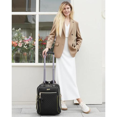 Underseat Carry On Luggage with Wheels, Airline Approved Personal Item Suitcase with Multiple Compartments, Lightweight Softside Under Seat Carry-on Suitcases for Women Travel Business, Black