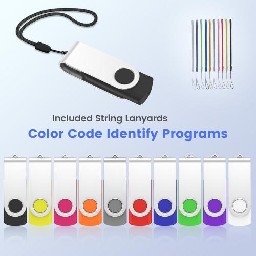 1GB Flash Drive 10 Pack, USB 2.0 Memory Stick with Lanyards Swivel Thumb Drives Bulk 1GB Pendrive U Disk for Data Storage (Mixcolors)