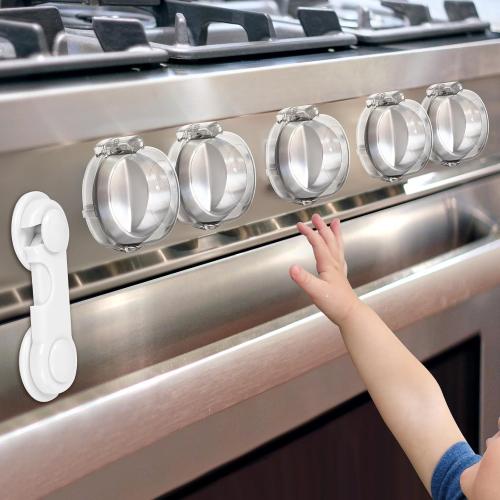 GRENFU Stove Knob Safety Covers (5   1 Pack) - Double-Key, Universal Size Gas Stove Knob Locks with Strong Double-Sided Tape, Heat-Resistant Oven Knob Covers for Child Safety/Pet Safety, Clear View