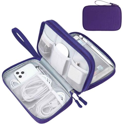 FYY Electronic Organizer, Large Travel Cable Organizer Bag Pouch Electronic Accessories Carry Case Portable Waterproof Double Layers All-in-One Storage Bag for Cable, Cord, Charger, Purple
