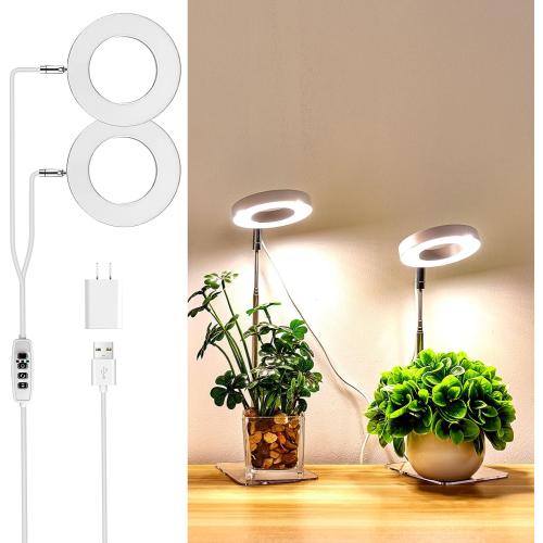 2 Pack Brightown Plant Grow Light, LED Growing Light for Indoor Plants, 2 Head 96 LED Adjustable Height Growing Lamp with Timer, 3 Dimmable Brightness Levels, Low Safe Voltage, Perfect for Small Plants