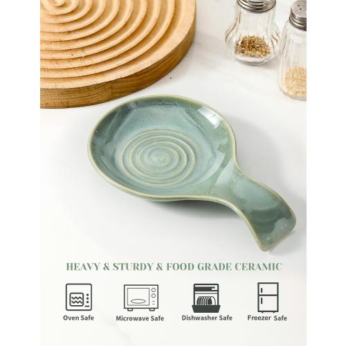 Spoon Rest for Kitchen, Ceramic Spoon Holder for Kitchen Counter, Cooking Spoon Holder, Farmhouse Cooking Utensil Holder for Spoons, Ladles, Spatula, Teal Green