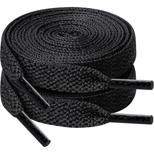 120cm/47inch Flat Shoe Laces for Sneakers, Sturdy Polyester with Non-Fray Tips, Ideal for Various Wear and Bags, Black