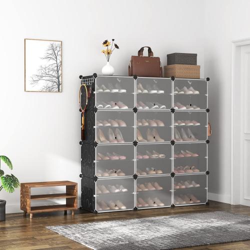 Portable 8-Tier Shoe Cabinet - 48-Pair Shoe Organizer with Expandable, Free Standing, Stackable Space Saving Design and 2 Exclusive Versatile Hooks for Bedroom