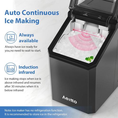 Aeitto Nugget Ice Maker Countertop, 55lbs/Day, Rapid Ice Release in 5 Mins, Large Capacity Chewable Ice Maker, Self-Cleaning with Stainless Steel Housing Ice Machine for Home Office and Party, Blcak