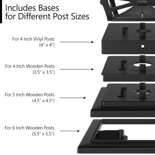 Davinci Lighting Renaissance Solar Outdoor Post Cap Lights - Includes Bases for 4x4 5x5 6x6 Posts - Bright LED Light - Slate Black (12 Pack)