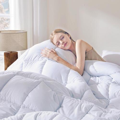 DOWNCOOL Comforters Queen Size, Duvet Insert, White All Season Duvet, Lightweight Quilt, Down Alternative Hotel Comforter (White, Queen 88x92 Inches)
