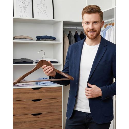 Premium Wooden Hangers 6-Pack – Wide Shoulder Non-Slip Design for Coats, Jackets & Suits | 360° Rotating Closet Organizers | Durable & Space-Saving (Vintage Wood)