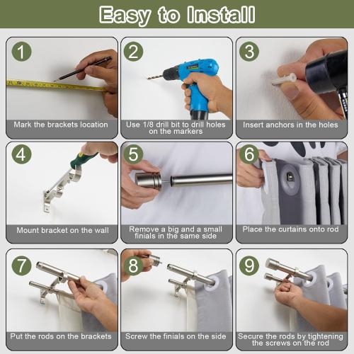 Double Curtain Rods 36-72 Inches for Windows, 1 Inch Diameter Adjustable Heavy Duty Drapery Rod with Aluminum Alloy Brackets and Finials, Modern Stylish Dual Curtains Rod, Antique Bronze