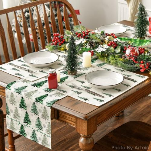 Artoid Mode Green Xmas Pine Christmas Placemats Set of 4, 12x18 Inch Seasonal Christmas Table Mats for Party Kitchen Dining Decoration