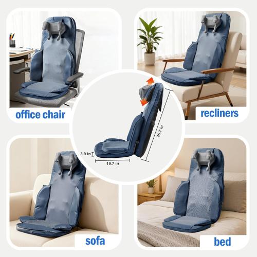 Shiatsu Massage Cushion for Neck and Back with Heat - 4D Kneading, Vibration for Relief Muscle Tension, Dual-Neck Design, Adjustable Intensity and Height for Office Chair, Home Use, Navy Blue