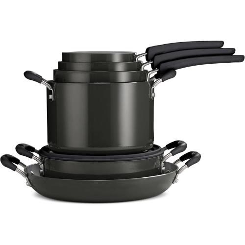Tramontina Ceramic Non Stick 12-Piece Nesting Pots and Pans Set with Lids - Stackable Nonstick Cookware Set, Dishwasher and Oven Safe, Dark Gray