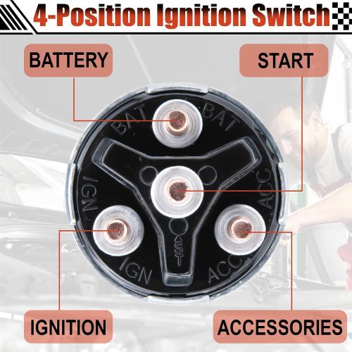 Ignition Switch with Key, Universal Ignition Key Switch, 12V 4 Position